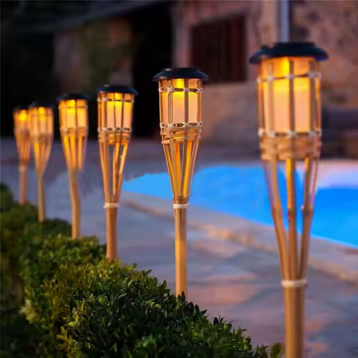 Lights & Lighting Solar lighting Solar Garden Lights Flickering Flames Solar Powered Lights Upgraded Torche Waterproof Outdoor Decorative Lighting Auto on Off Handmade Bamboo Finis