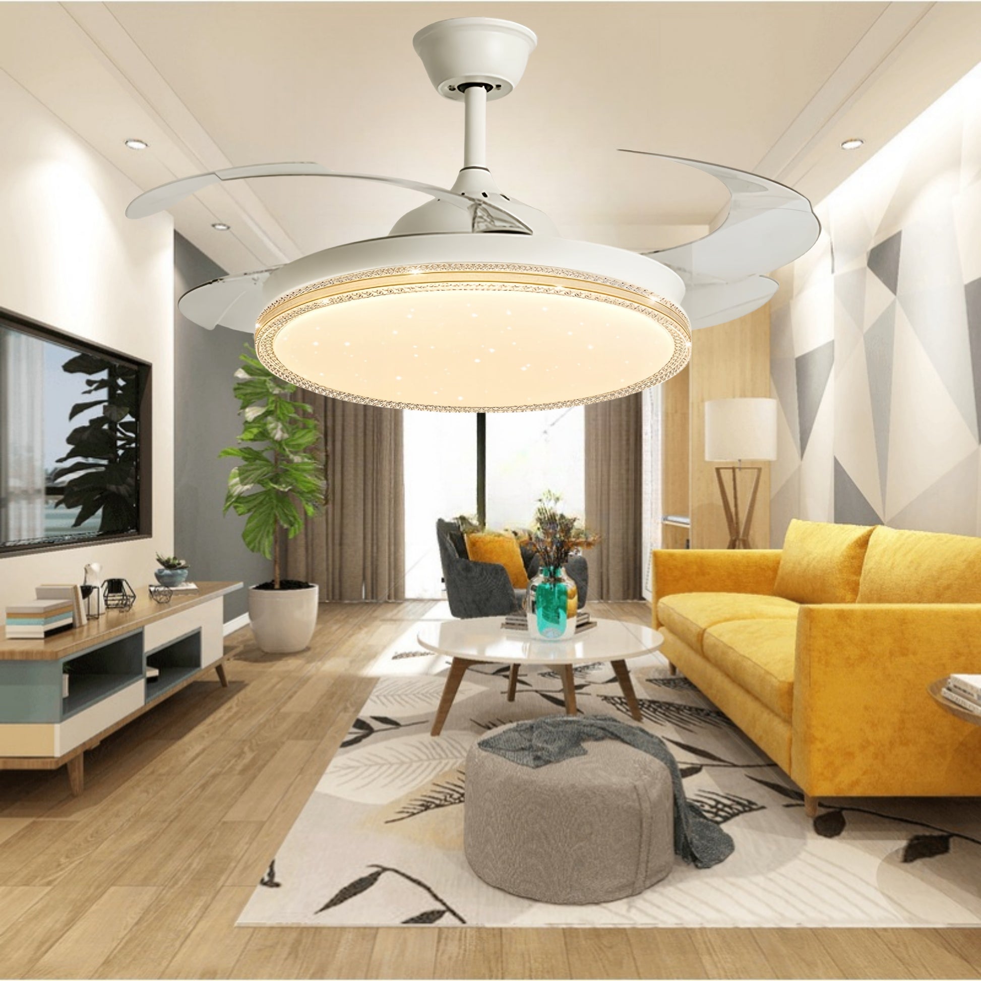 OEM High Quality 42 Inch Modern Gold Ceiling Fan with Light Smart AC Motor Home's Invisible Blade Remote Control