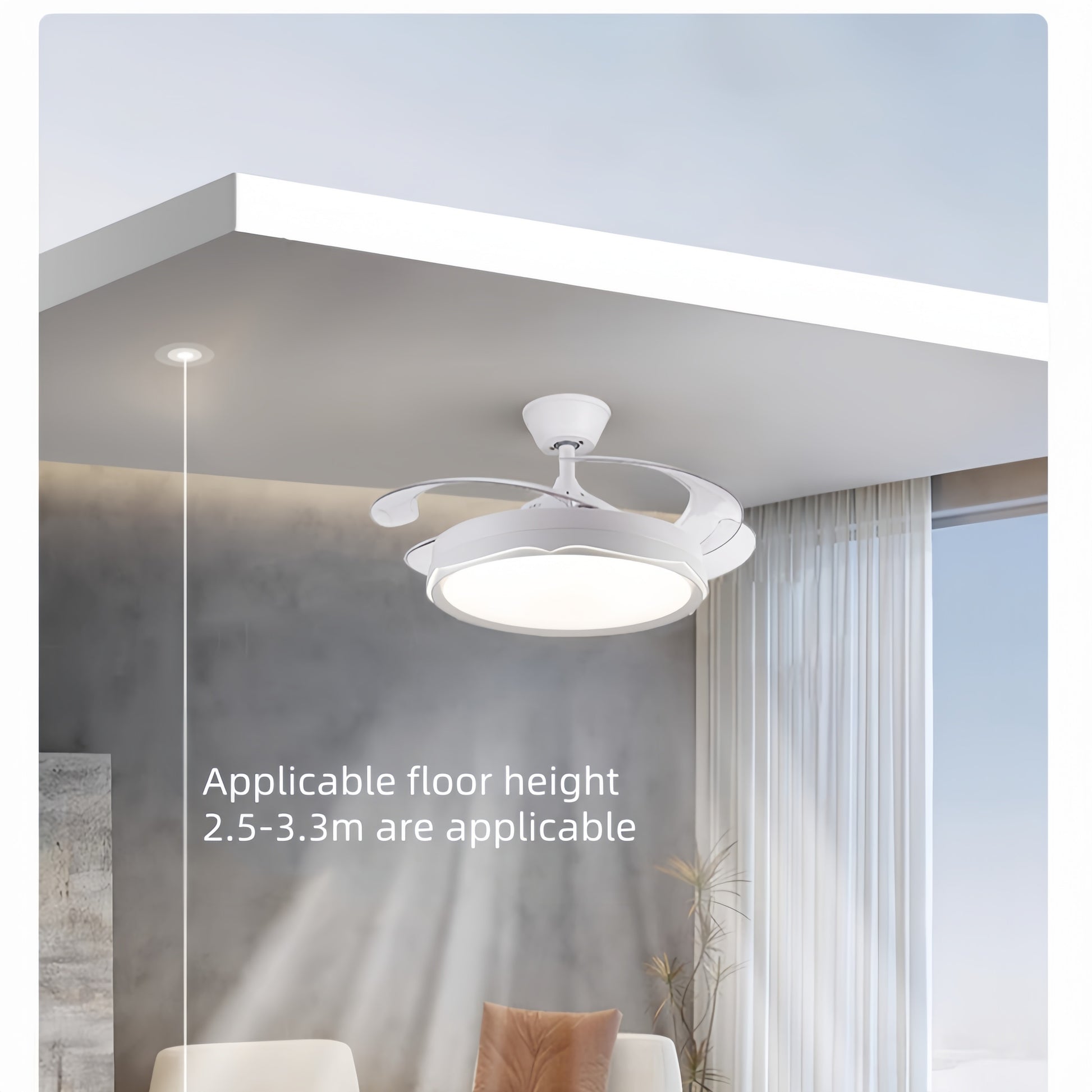 42'' Modern Multifunctional LED Ceiling Fan with Remote Control AC Motor Light Pendant-Invisible Blades