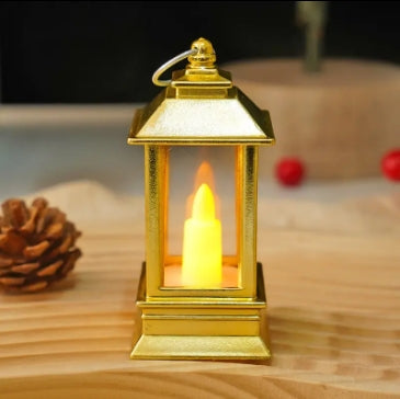 Retro Mini Wind Lamp LED Electronic Candle Light Wind Lamp Gold House Shape Battery LED Lanterns Christmas Decoration Lighting