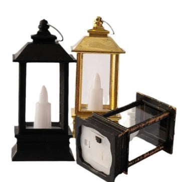 Retro Mini Wind Lamp LED Electronic Candle Light Wind Lamp Gold House Shape Battery LED Lanterns Christmas Decoration Lighting