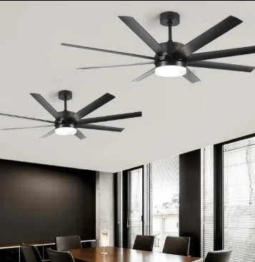 Eight-Leaf Large LED Ceiling Fan Lamp for Living Dining Conference Rooms Mute Frequency Conversion DC Remote Control Direct