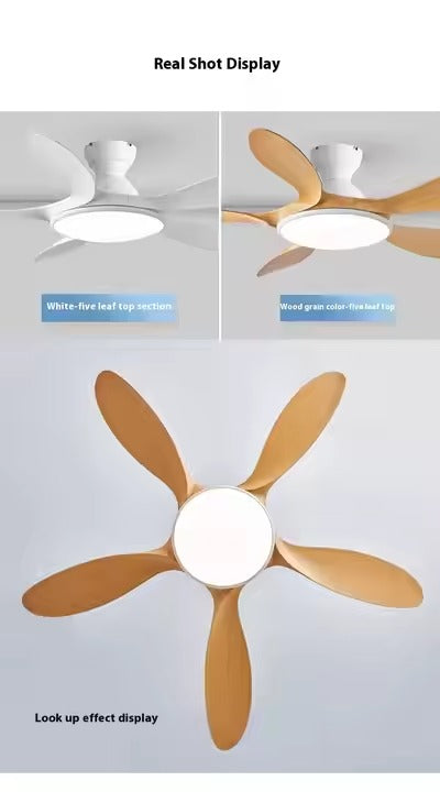 Classic 42'' Wood Color Flush Mount Ceiling Fan with 5 Blades Light 20cm Tall Hugger Pattern Remote Control Metal Lamp Body