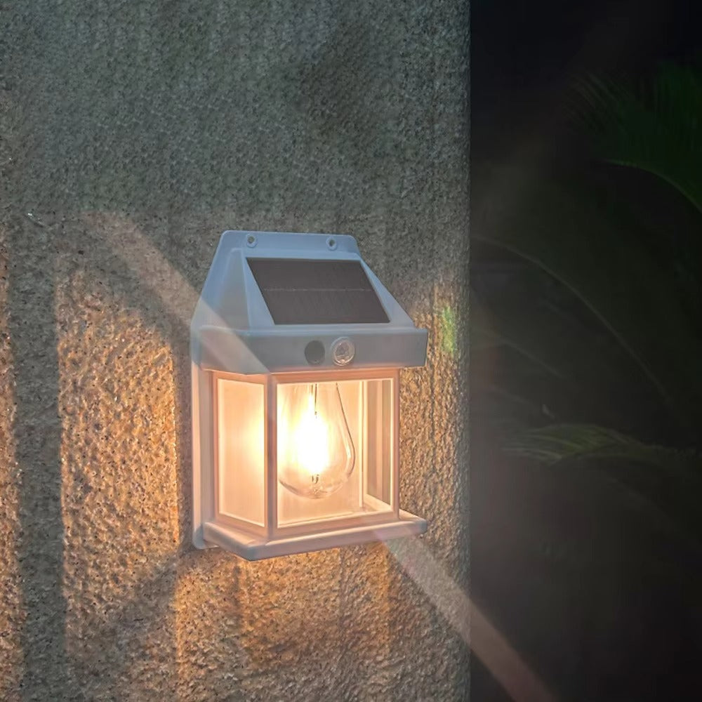 Outdoor LED Solar Wall Light Waterproof Night Light Human Body Induction Three Mode Tungsten for Garden Yard Patio Fence Decor
