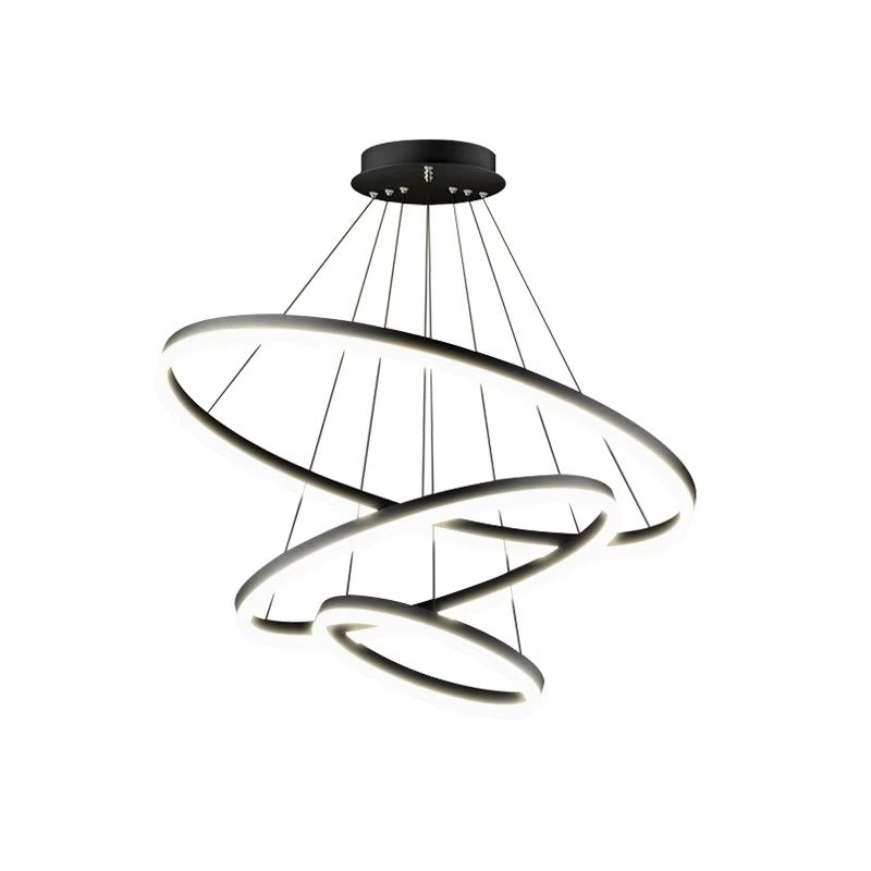 Modern Luxury LED Pendant Light Black Decorative Hanging Chandelier with Circle Ring Ceiling for Living Room or Restaurant