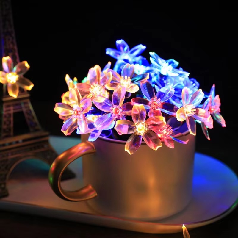 Solar Led Cherry Blossom Lights String Christmas Outdoor Waterproof Lights Garden Railing Color Decorative Lights for Garden