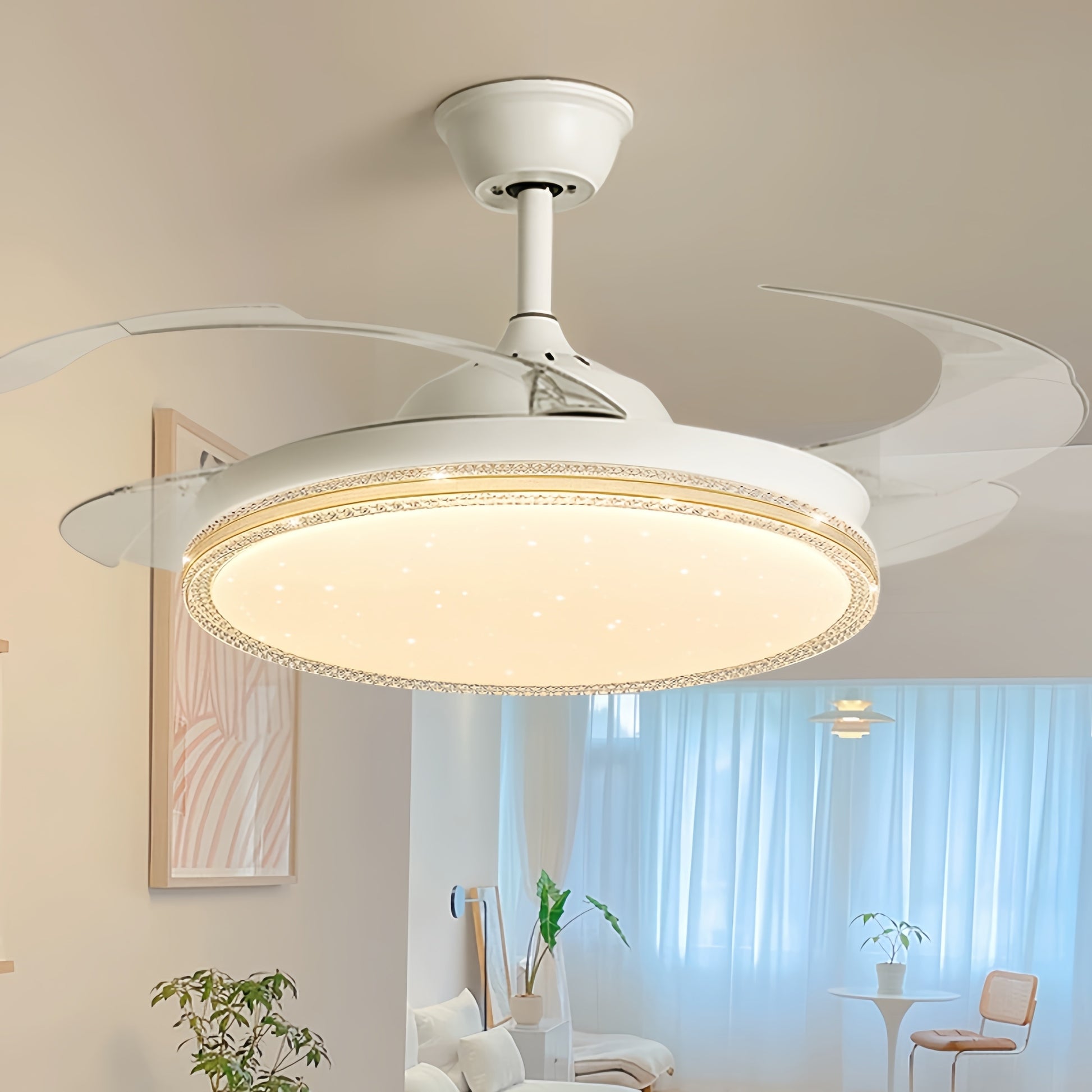 Modern Luxury AC Motor LED Ceiling Fan Light with Remote Control for Living Dining Kitchen Bedroom Decorative Art
