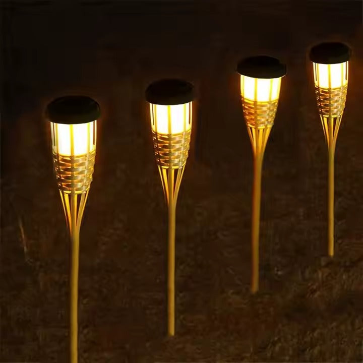 Lights & Lighting Solar lighting Solar Garden Lights Flickering Flames Solar Powered Lights Upgraded Torche Waterproof Outdoor Decorative Lighting Auto on Off Handmade Bamboo Finis