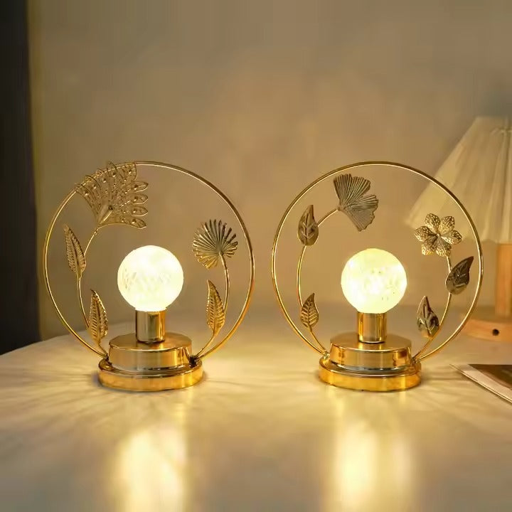 Translucent Crystal Ball Night Light Decorative Metal Leaf Sculptures Table Ornament for Living Room Ambiance