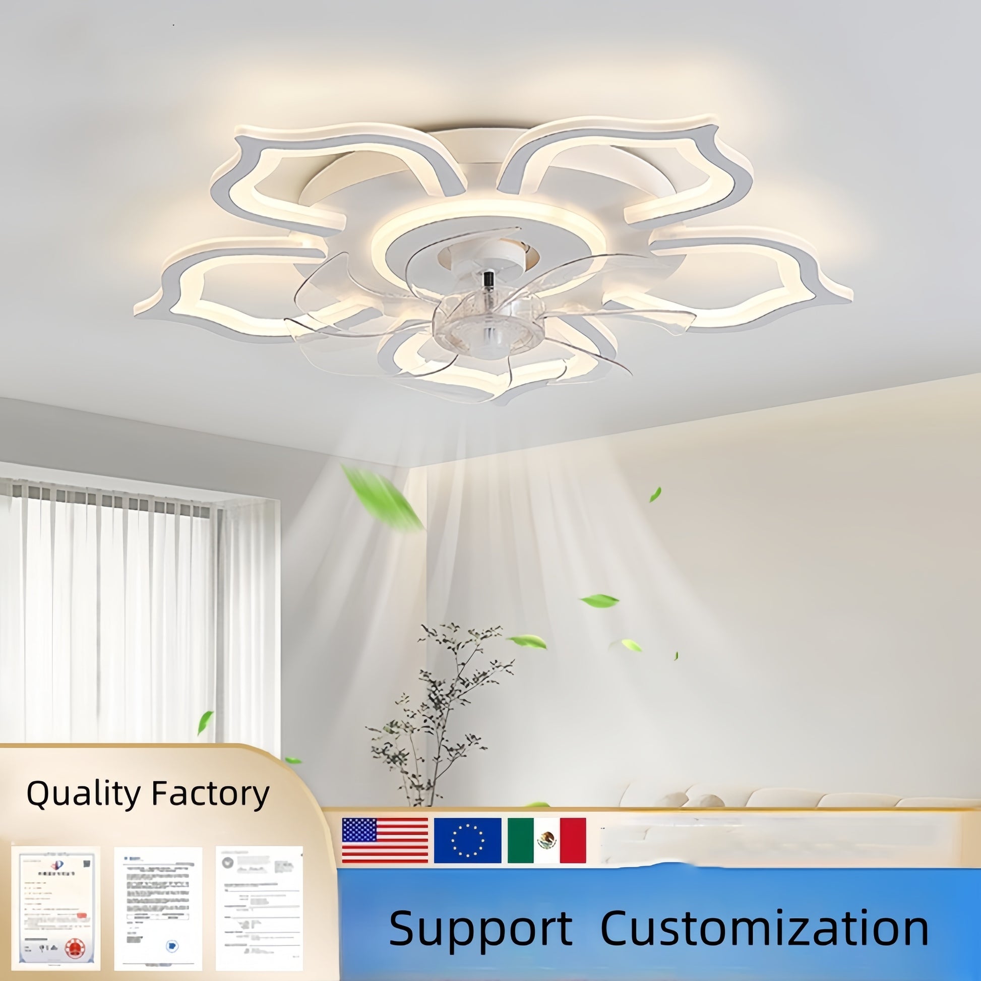Modern Intelligent Lighting LED Ceiling Fan Lights Remote Control Factory-supplied 3 for Living Room Surface Mounted Unique