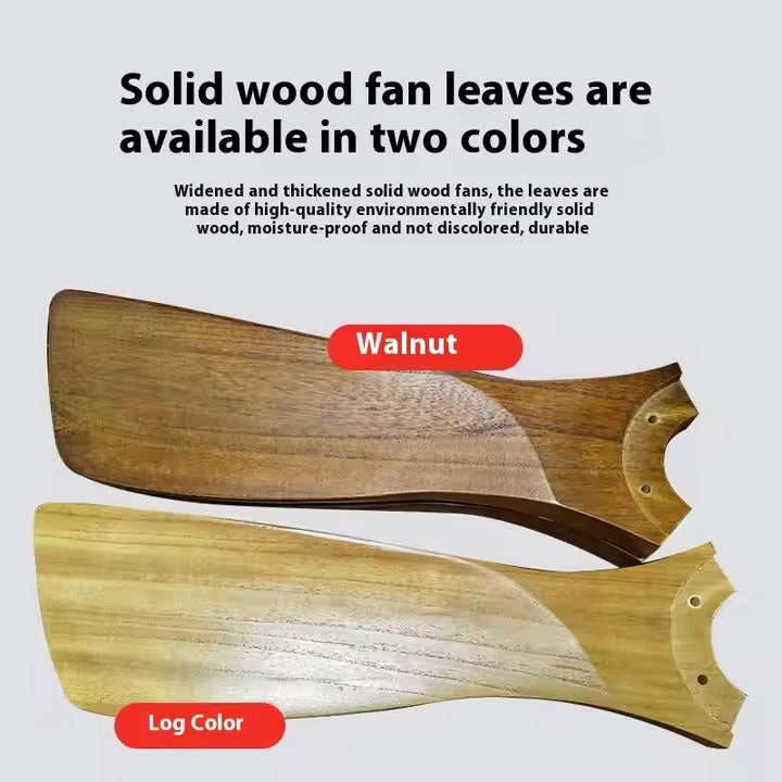 Modern Design Antique Wooden Leaf LED Ceiling Fan Lamp Solid Wood Retro Atmospheric Special for Living Tea Room