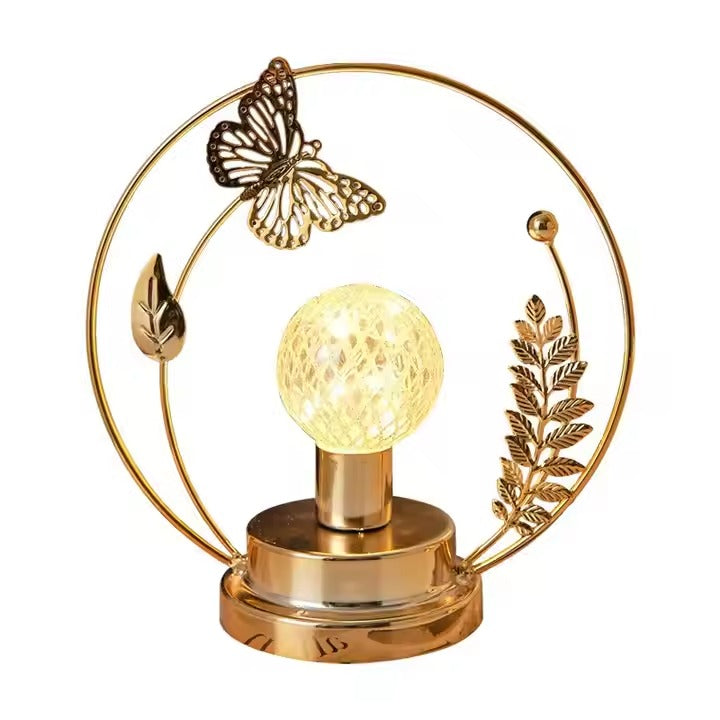 Translucent Crystal Ball Night Light Decorative Metal Leaf Sculptures Table Ornament for Living Room Ambiance