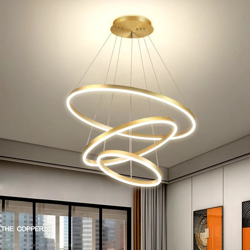 Modern Luxury LED Pendant Light Black Decorative Hanging Chandelier with Circle Ring Ceiling for Living Room or Restaurant