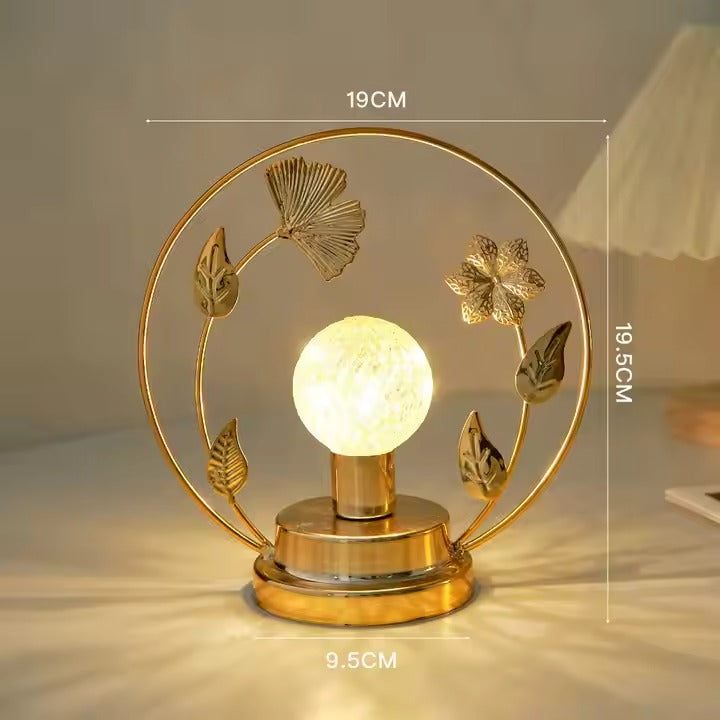 Translucent Crystal Ball Night Light Decorative Metal Leaf Sculptures Table Ornament for Living Room Ambiance