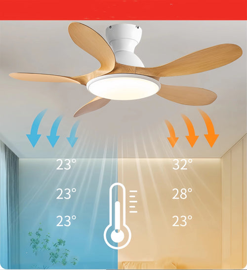 Classic 42'' Wood Color Flush Mount Ceiling Fan with 5 Blades Light 20cm Tall Hugger Pattern Remote Control Metal Lamp Body