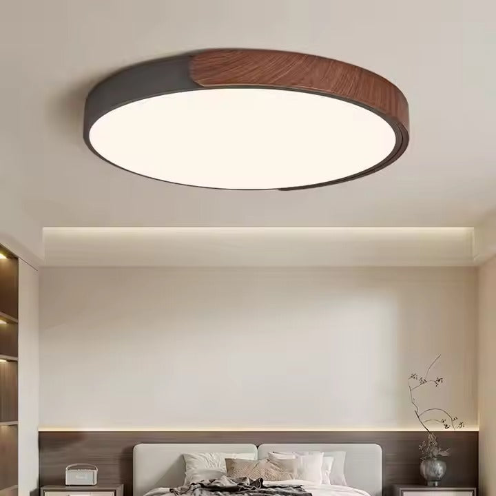 Simple American Retro Antique Ceiling Lamp for Bedroom Walnut Color LED Light Source Iron Base 6000K CCT Crystal Modern for