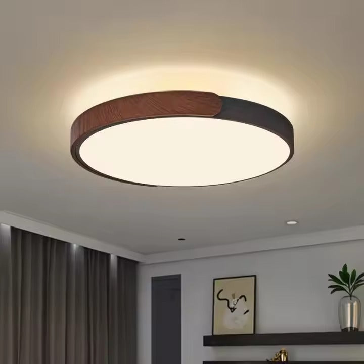 Simple American Retro Antique Ceiling Lamp for Bedroom Walnut Color LED Light Source Iron Base 6000K CCT Crystal Modern for