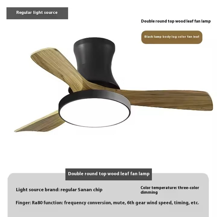 Modern Design Antique Wooden Leaf LED Ceiling Fan Lamp Solid Wood Retro Atmospheric Special for Living Tea Room
