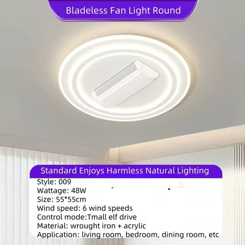 Bladeless Square Fan Light Bedroom Light Full Spectrum Eye Protection Invisible Mute Study Room Dining Room