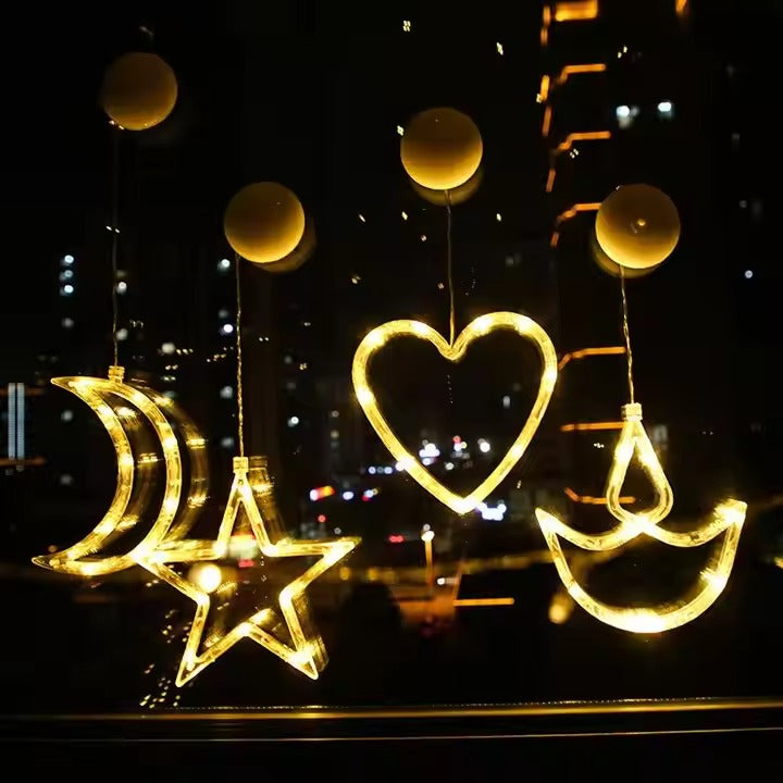LED Christmas Window Lights Decoration Bell Christmas Tree Reindeer Battery Operated with Suction Cup for Christmas Window Glass