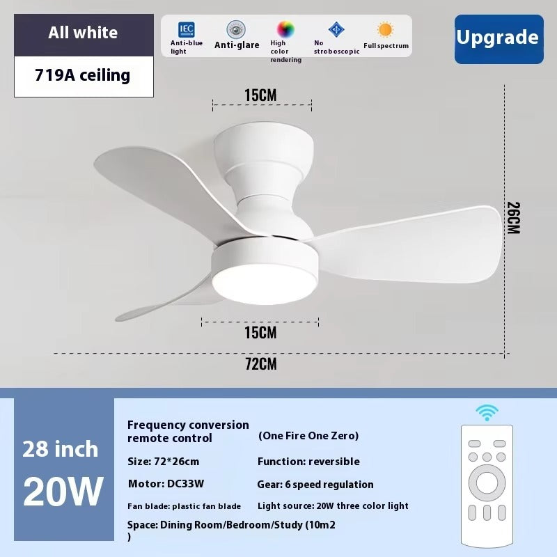 Top-Sucking LED Light Source Ceiling Fan Remote Control Middle Ancient Style 3 Blades for Bedroom Dining Room Simple Electric