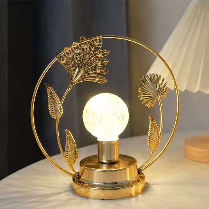 Translucent Crystal Ball Night Light Decorative Metal Leaf Sculptures Table Ornament for Living Room Ambiance