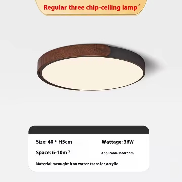 Simple American Retro Antique Ceiling Lamp for Bedroom Walnut Color LED Light Source Iron Base 6000K CCT Crystal Modern for