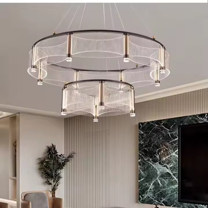 Modern Minimalist Acrylic Light Chandelier Luxury Hotel Lamp for Living Room Dining Room Bedroom Main Lamp E12 Base Hanging