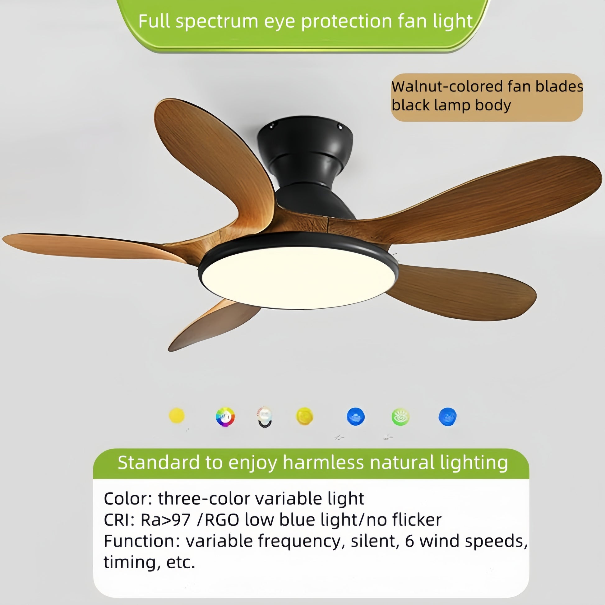 Classic 42'' Wood Color Flush Mount Ceiling Fan with 5 Blades Light 20cm Tall Hugger Pattern Remote Control Metal Lamp Body