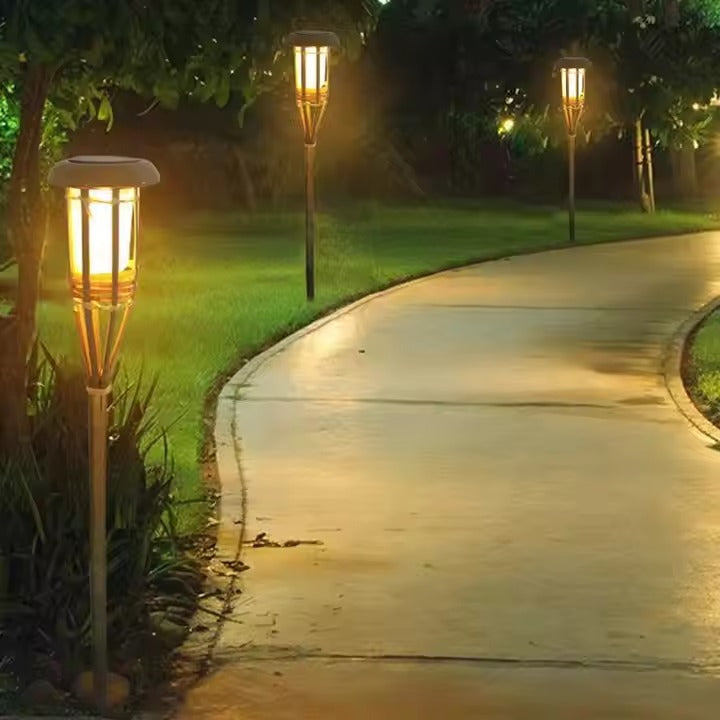 Lights & Lighting Solar lighting Solar Garden Lights Flickering Flames Solar Powered Lights Upgraded Torche Waterproof Outdoor Decorative Lighting Auto on Off Handmade Bamboo Finis