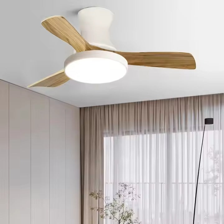 Modern Design Antique Wooden Leaf LED Ceiling Fan Lamp Solid Wood Retro Atmospheric Special for Living Tea Room