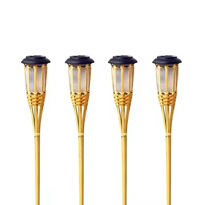 Lights & Lighting Solar lighting Solar Garden Lights Flickering Flames Solar Powered Lights Upgraded Torche Waterproof Outdoor Decorative Lighting Auto on Off Handmade Bamboo Finis