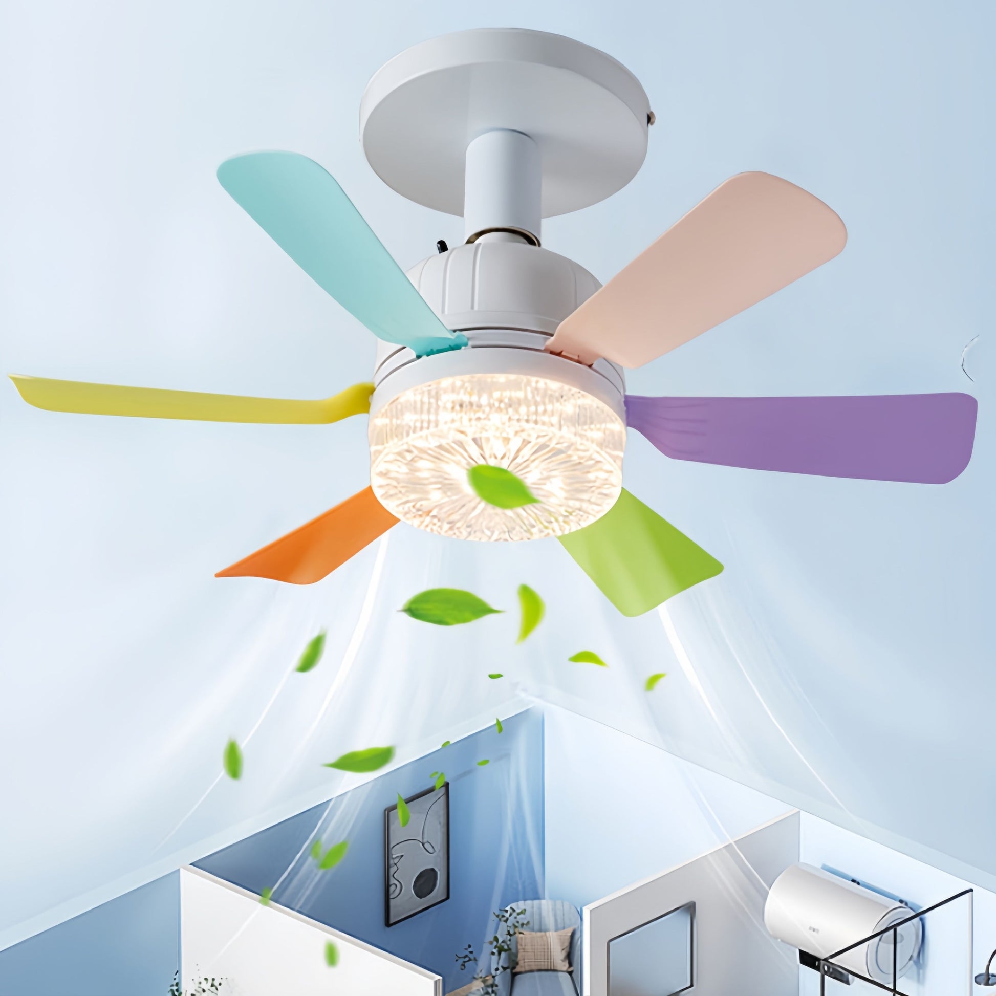 Modern LED E27 Ceiling Fan with Intelligent Dimming 360 Rotating Remote Control Plastic Body Home Decor for Living Room
