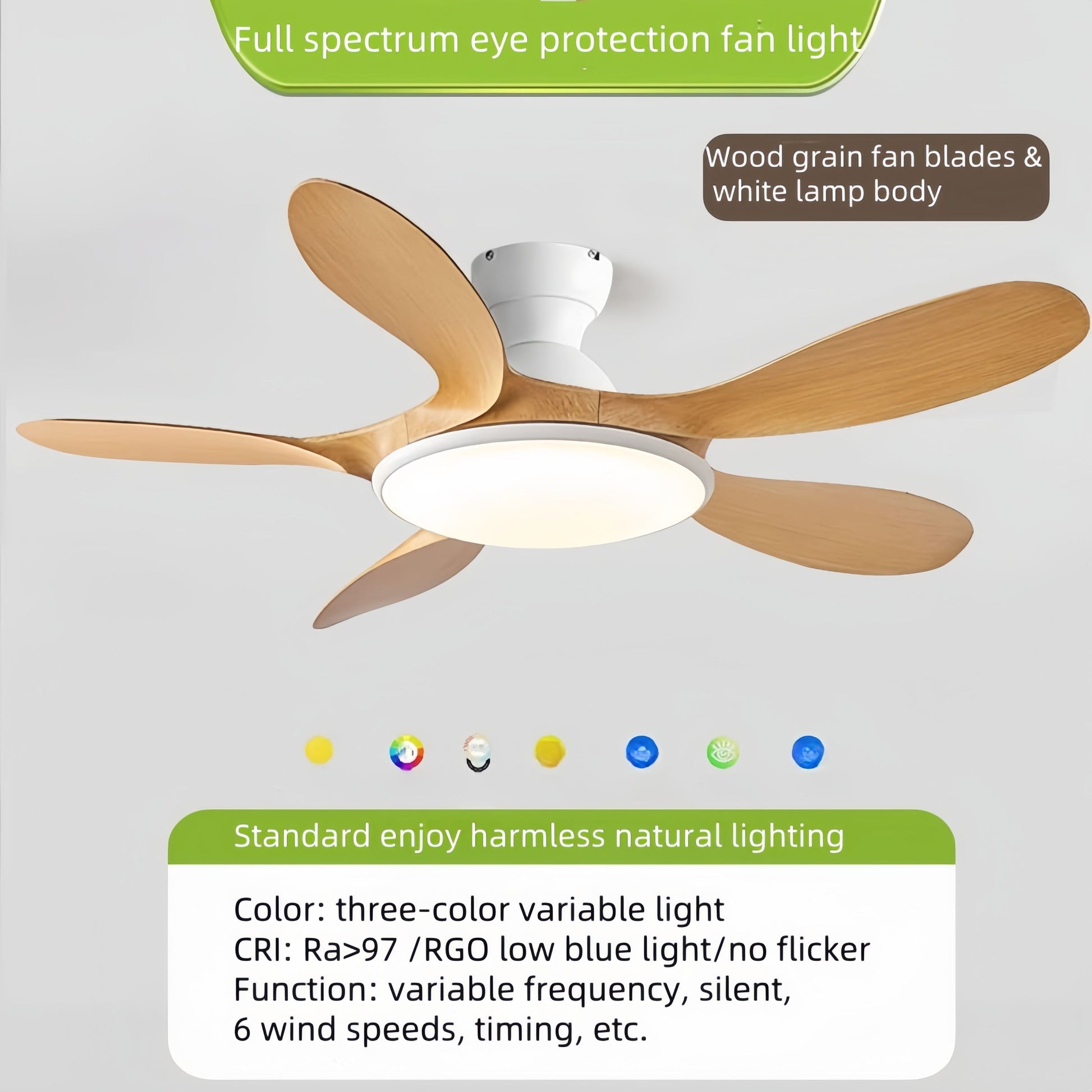 Classic 42'' Wood Color Flush Mount Ceiling Fan with 5 Blades Light 20cm Tall Hugger Pattern Remote Control Metal Lamp Body