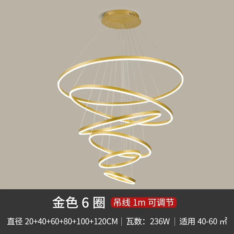 Modern Luxury LED Pendant Light Black Decorative Hanging Chandelier with Circle Ring Ceiling for Living Room or Restaurant