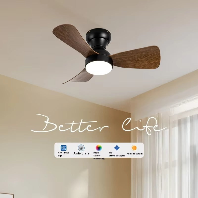 Top-Sucking LED Light Source Ceiling Fan Remote Control Middle Ancient Style 3 Blades for Bedroom Dining Room Simple Electric
