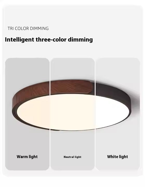Simple American Retro Antique Ceiling Lamp for Bedroom Walnut Color LED Light Source Iron Base 6000K CCT Crystal Modern for