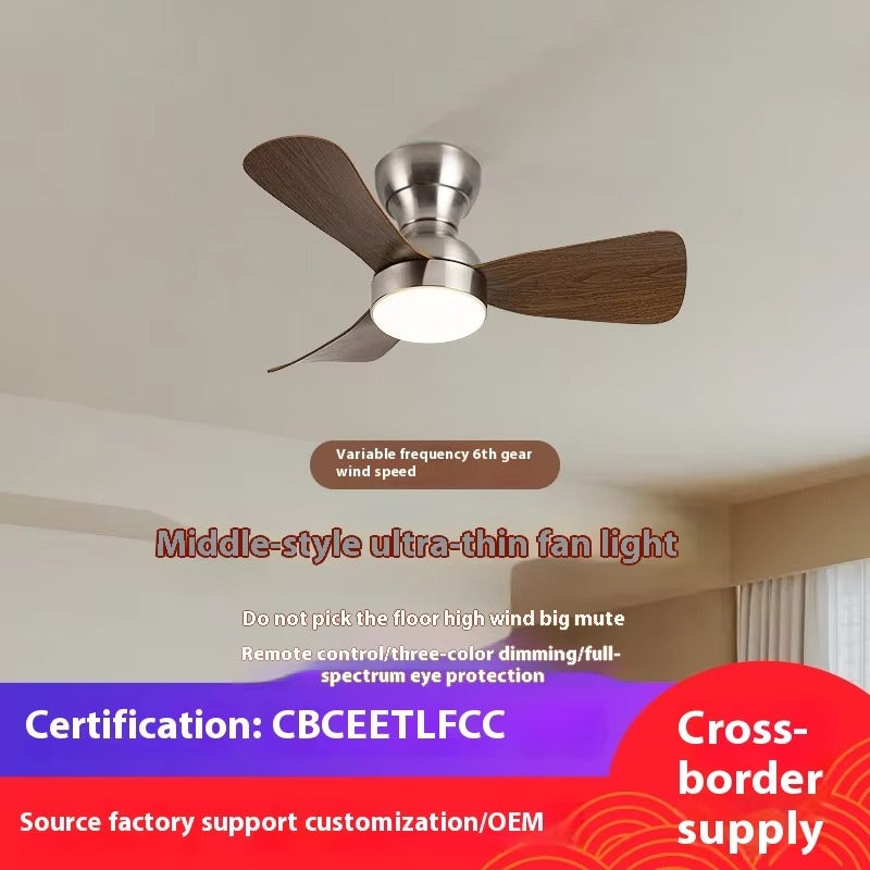 Top-Sucking LED Light Source Ceiling Fan Remote Control Middle Ancient Style 3 Blades for Bedroom Dining Room Simple Electric
