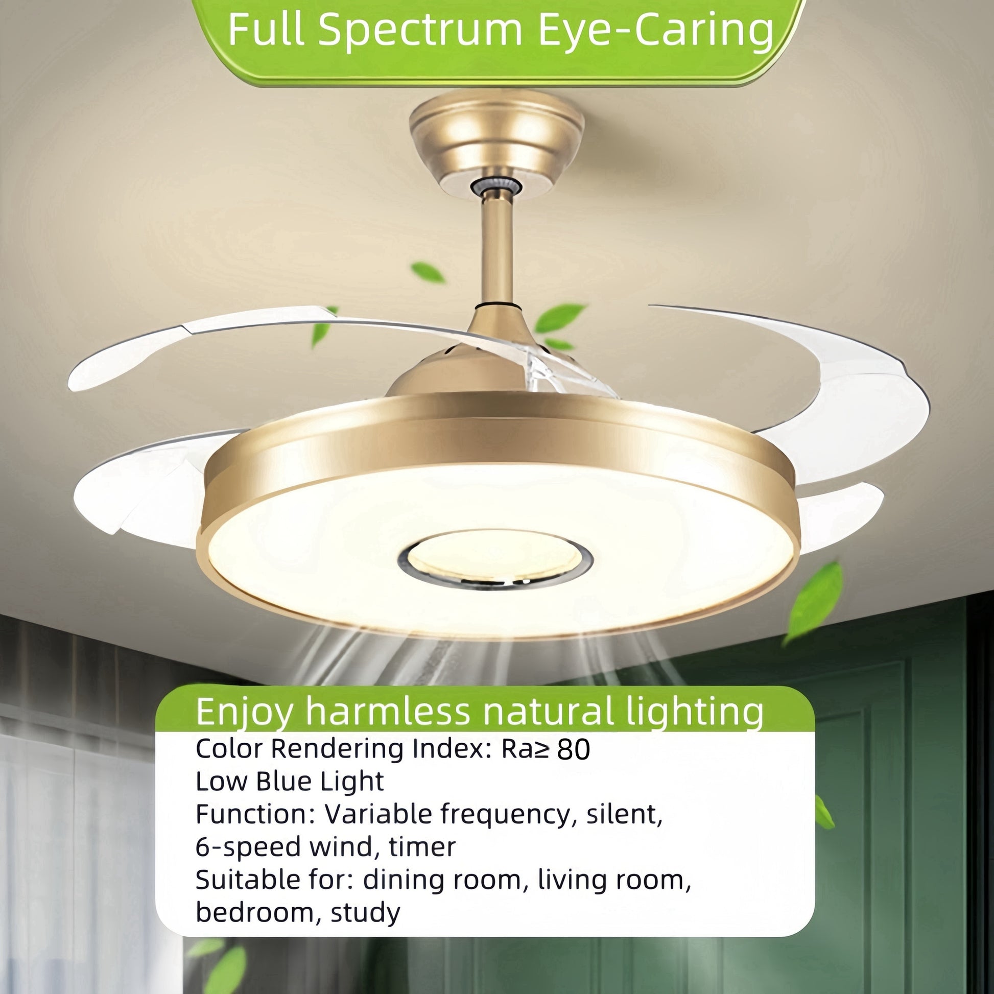 Modern Luxury AC Motor LED Ceiling Fan Light with Remote Control for Living Dining Kitchen Bedroom Decorative Art