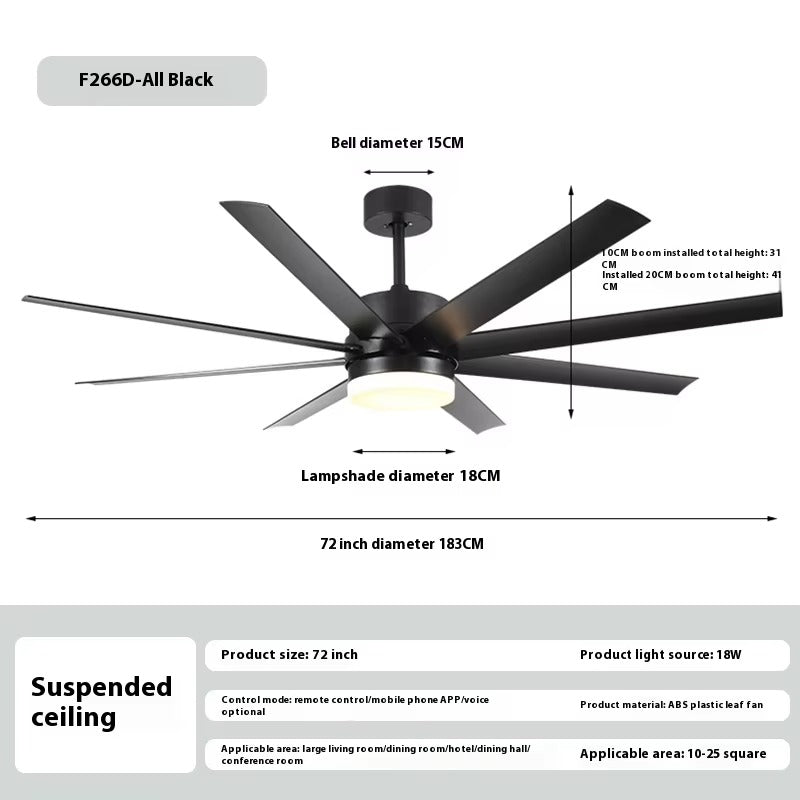 Eight-Leaf Large LED Ceiling Fan Lamp for Living Dining Conference Rooms Mute Frequency Conversion DC Remote Control Direct