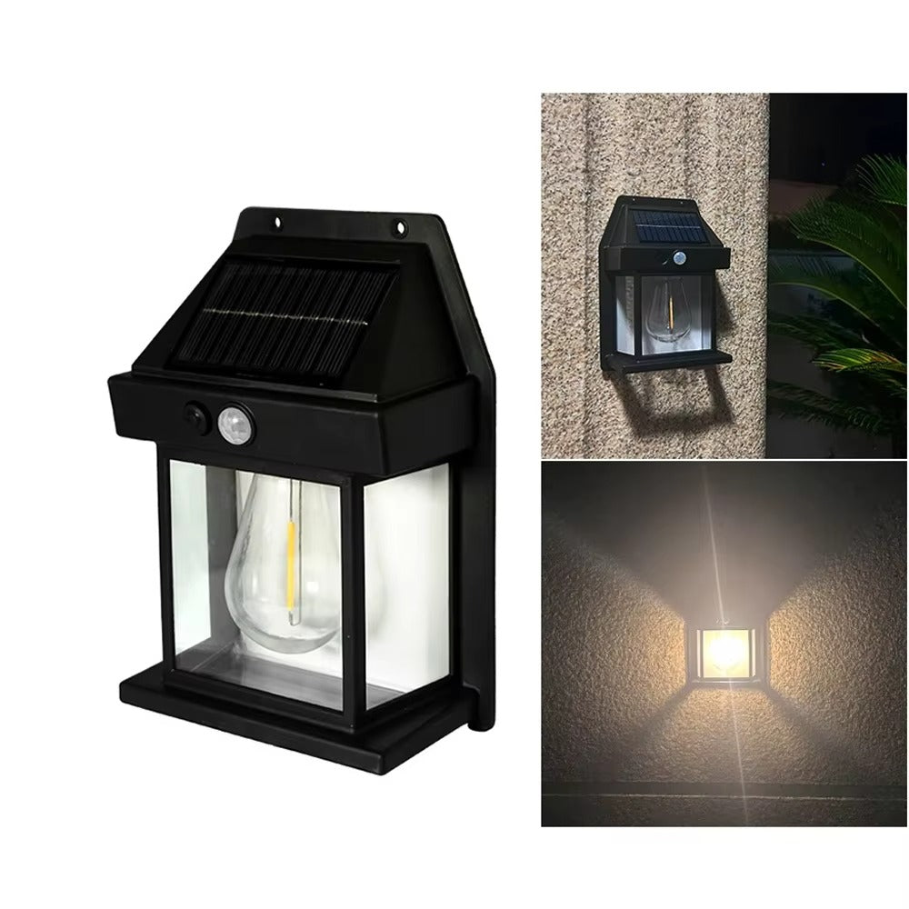Outdoor LED Solar Wall Light Waterproof Night Light Human Body Induction Three Mode Tungsten for Garden Yard Patio Fence Decor