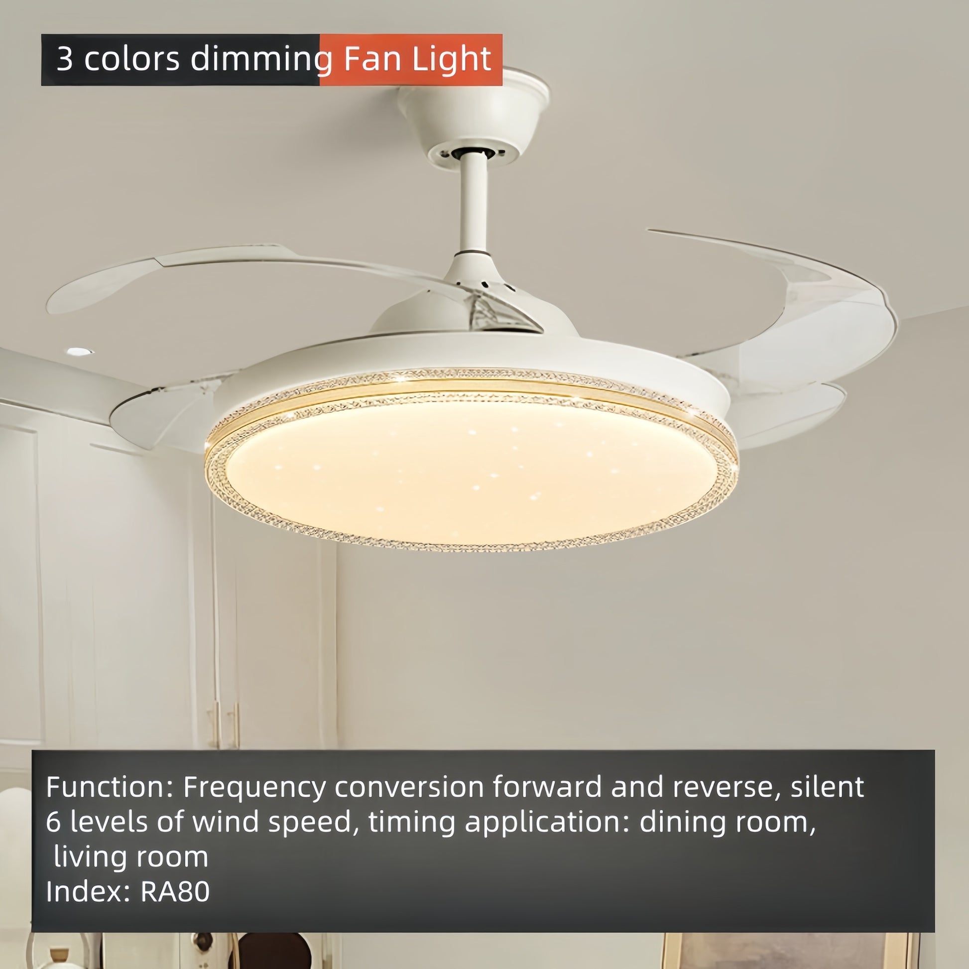 OEM High Quality 42 Inch Modern Gold Ceiling Fan with Light Smart AC Motor Home's Invisible Blade Remote Control