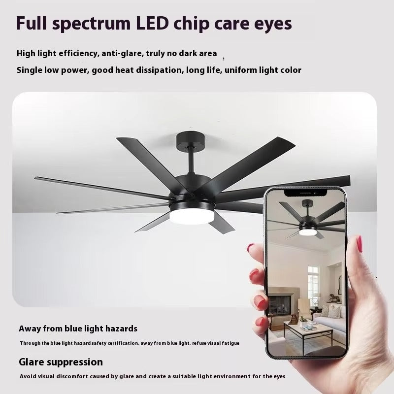 Eight-Leaf Large LED Ceiling Fan Lamp for Living Dining Conference Rooms Mute Frequency Conversion DC Remote Control Direct