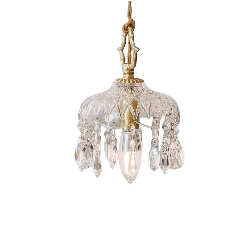 Small Retro Brass Pendant Light Crystal Glass for Entrance Hallway Balcony Headboard Foyer Bar Counter Atmosphere Enhancement
